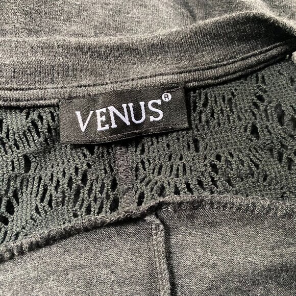 VENUS Dark Gray Crochet shoulder Slouchy Dolman Y2K Shirt tunic *MEDIUM* - Picture 4 of 4